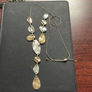Gold and silver lariat style necklace